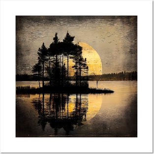 Rustic Lake Island Sunset Posters and Art